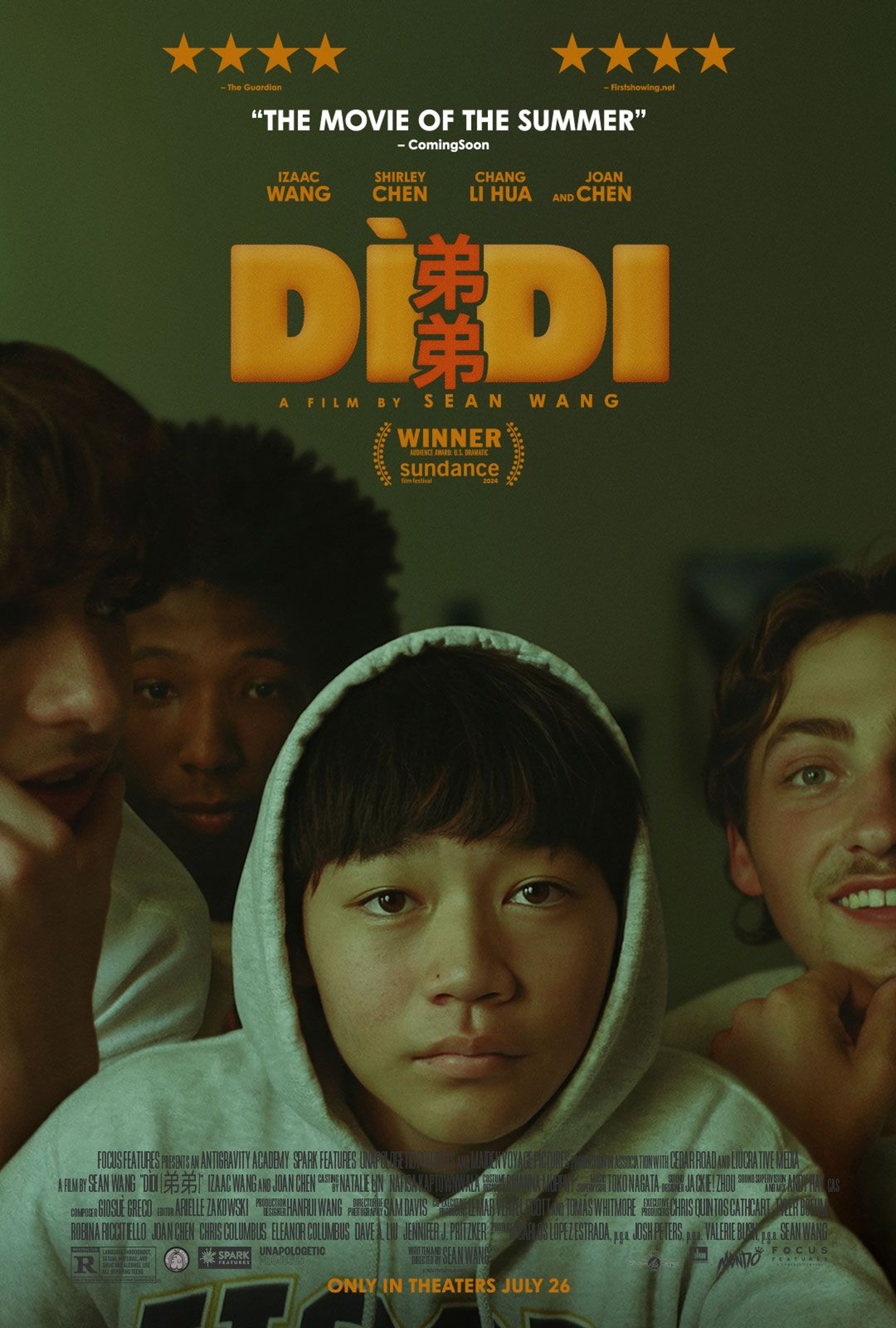 Dìdi film poster: a teenage boy framed by photographs of his friends and family.